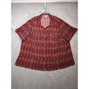 Catherine's Women's Short Sleeve Button Down Shirt SZ 4X Red, Purple Preowned